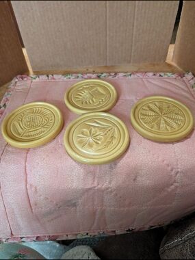 Yellow Ceramic Decorative Medallion Coasters - Set of 4